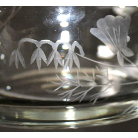 Vintage Lead Crystal Glass Basket with Etched Floral Design - Picture 8 of 10